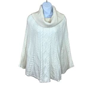 XS White House Black Market White Wool Bland Cable Knit Sweater Cowl Neckline